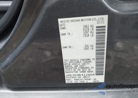 2021 Nissan Altima Sv Fwd z USA, uszkodzony, nr VIN 1N4BL4DV3MN412604